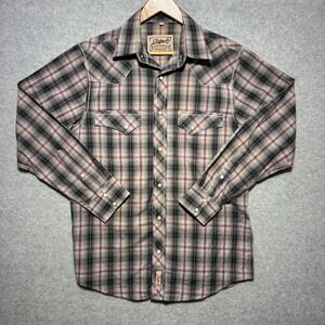 Rafter C Cowboy Collection Mens Grey Plaid Western Snap Shirt
